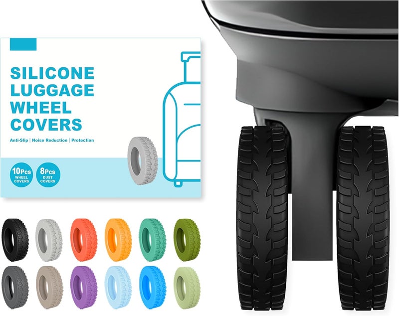 Kozuri 10-Pack Upgrade Luggage Wheel Covers, Silicone Protective Covers for 2-2.4" Suitcases Spinner Wheel, Wear-Resistant, Anti-Noise, Thickened Protector, Travel Accessories(Black) - Image 1